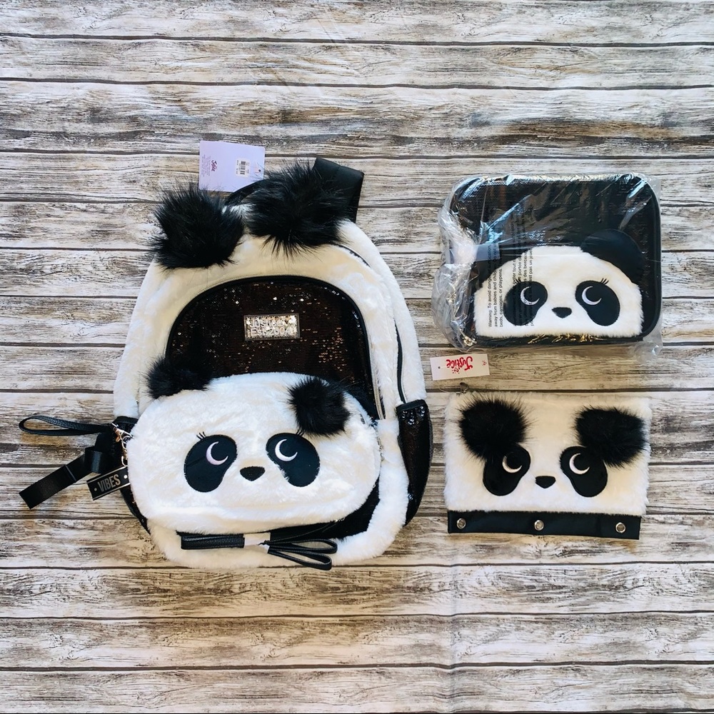 Justice girls panda backpack bundle
